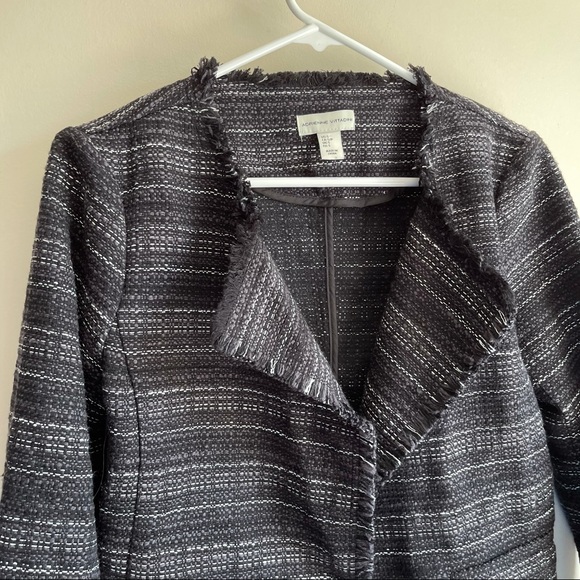 Adrienne Vittadini Gray Tweed Open Front Blazer - Picture 3 of 5